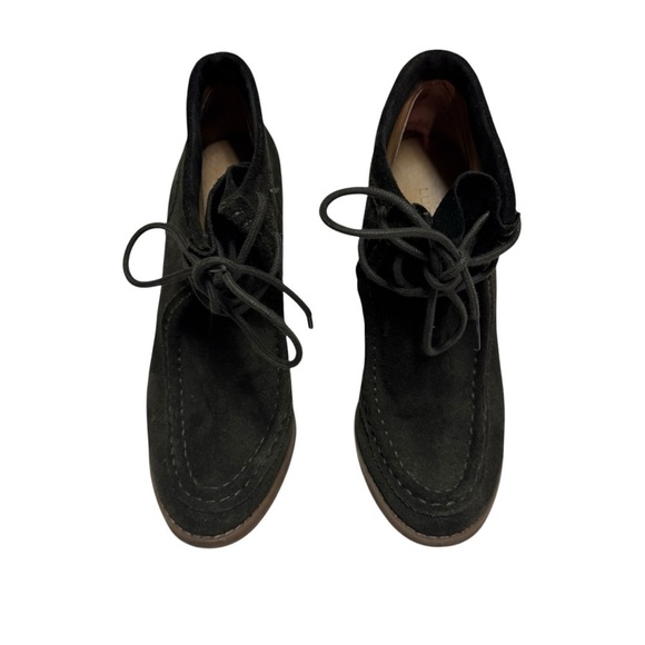 Women’s 7.5M. Lucky Brand Ysabel Booties Green Suede Leather Wedge Ankle Boots - Picture 2 of 8